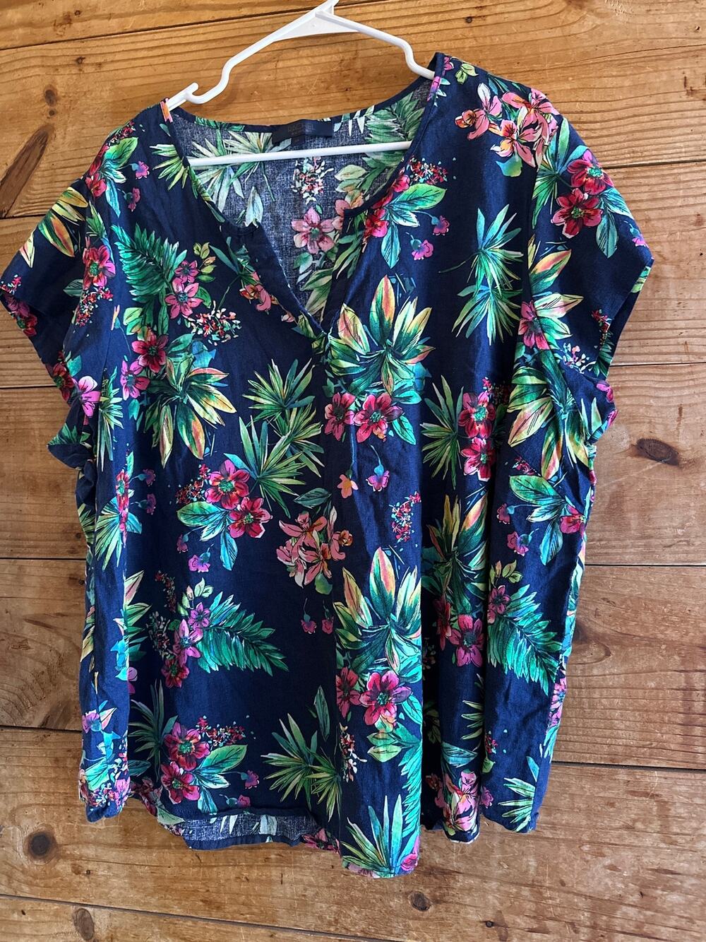 Rachel Roy Linen Blend Floral Top
